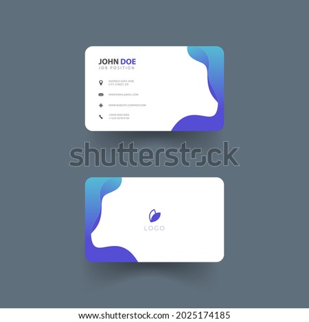 design of simple business card with wave shapes, blue and purple color