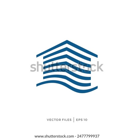 simple logo design combining water waves, house and roof