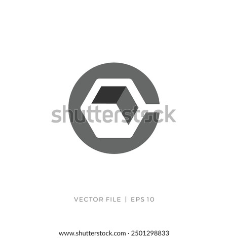 initial letter C cube box hexagon up right arrow logo