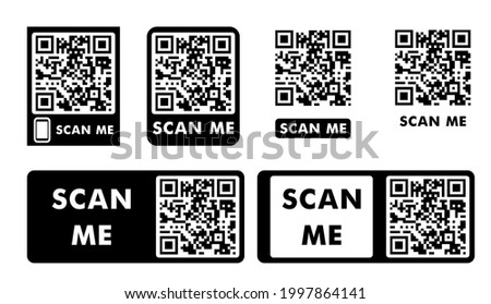 Scan me set icons for mobile device design.QR code sample for smartphone scanning.  Qr code icon. Flat design. Stock vector illustration isolated on white background.