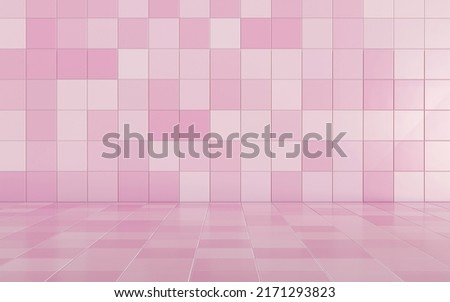 Pink ceramic tile wall and floor background and texture. Mockup for kitchen, bathroom, toilet. Empty space for your design. 3d rendering illustration