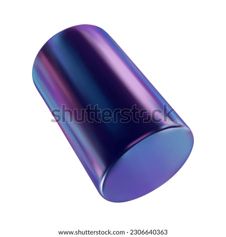 3d holographic geometric shape cylinder. Metal simple figure for your design on isolated background. Vector illustration	
