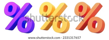 3d set signs percent discount yellow, purple, orange colors on isolated background. Vector illustration.	

