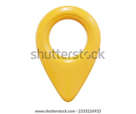 3d yellow map location pointer. Pin code icon of the geolocation map.  Plastic cartoon style. Stock vector illustration on isolated background.