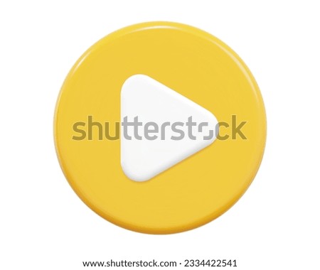 3d yellow play button icon. Symbol to watch tv, video, movie,live stream. Stock vector illustration on isolated background.