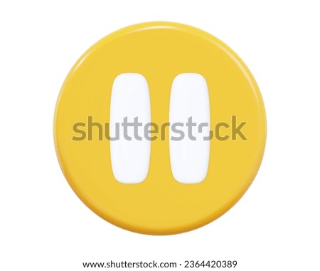 3d yellow pause button icon. Symbol to watch tv, video, movie,live stream. Stock vector illustration on isolated background.