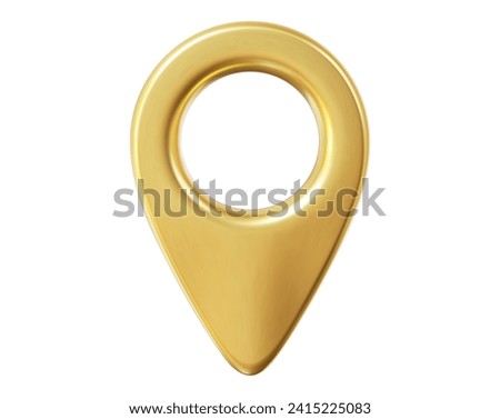 3d gold map location pointer. Pin code icon of the geolocation map. Cartoon style. Stock vector illustration on isolated background.