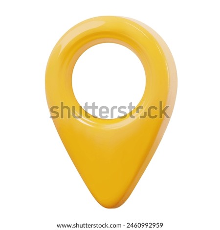 3d yellow map location pointer. Pin code icon of the geolocation map. Plastic cartoon style. Stock vector illustration on isolated background.	
