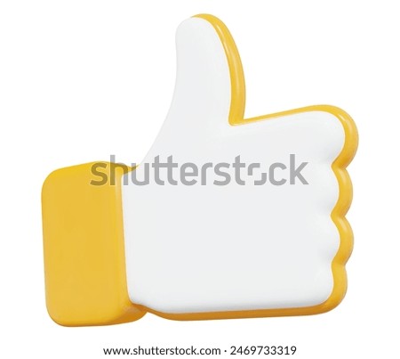 3D yellow like icon thumbs up social sign. Stock vector illustration on isolated background