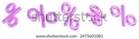 3d set of neon percent signs discount with different angles. Voucher gift. Stock vector illustration on isolated background.