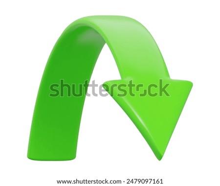 3D green arrow in plastic cartoon style on isolated background. Infographic or business concept. Stock vector illustration.