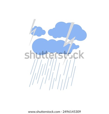 Storm, lightning, rain and clouds cute hand drawn doodle minimalist vector illustration, simple symbol to describe weather, environment, climate cartoon object, weather forecast image