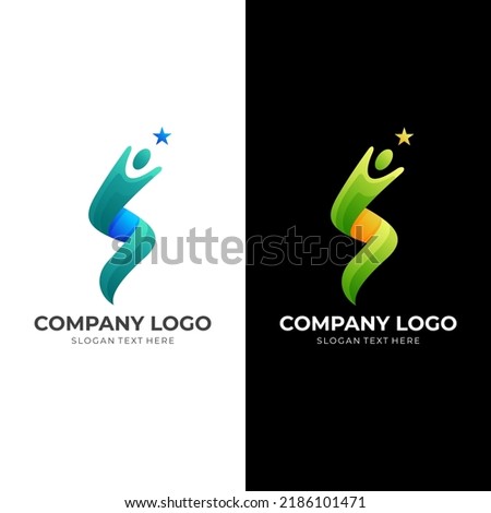 human hope logo template, people and star combination logo with 3d colorful style 商業照片 © 