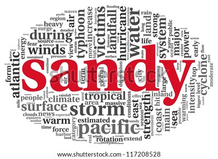 Sandy hurricane concept in word tag cloud on white