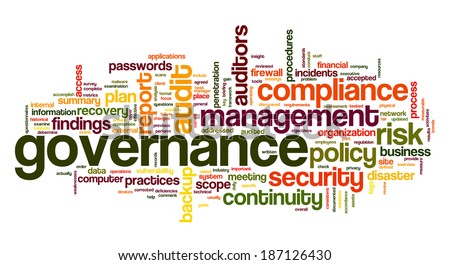Governance and compliance in word tag cloud on white