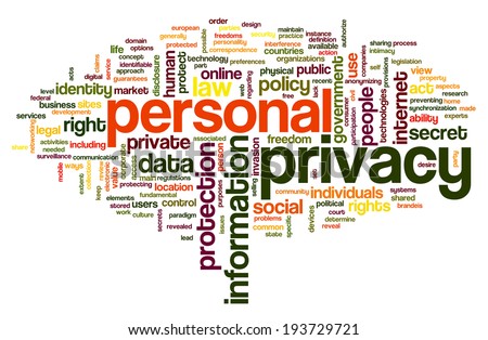 Personal privacy in word tag cloud on white background
