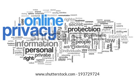 Online privacy in word tag cloud on white background