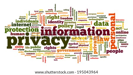Information privacy in word tag cloud on white background