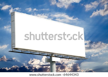 Blank billboard on blue sky with sun rays for your advertisement