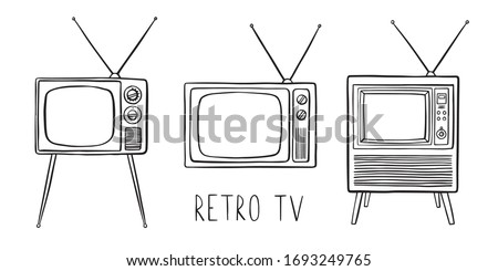 Retro TV. Outline simple doodle style 