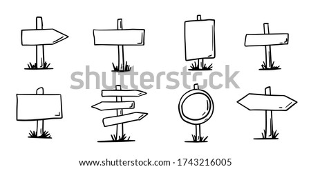 Hand drawn illustration of a doodle tree road signs and arrows.