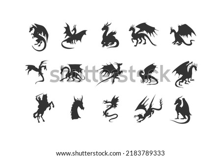 Dragon Silhouette isolated Clip Art Magic Animal Design Vector. Vector illustration