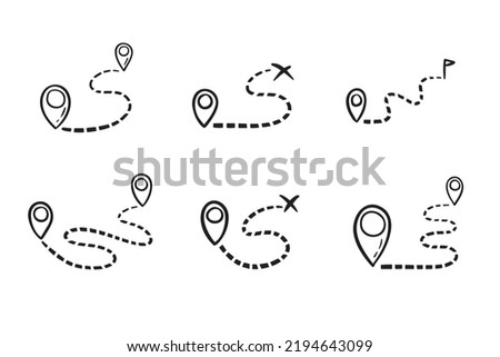 hand drawn map distance measuring icon. Doodle Map route vector pictogram isolated set. Vector illustration