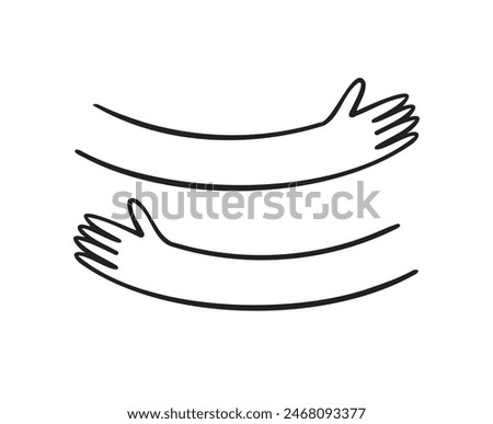 Hug hands doodle outline hand drawn logo icon sign Cute cartoon . Vector illustration