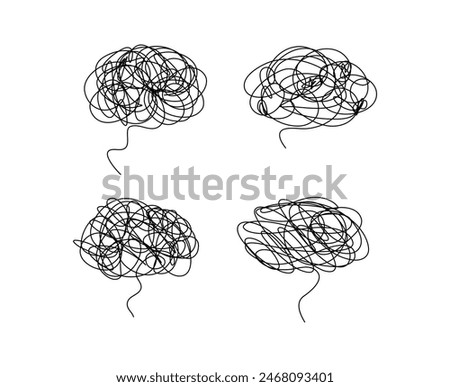 Tangled scribble brain doodle outline icon sign Hand drawn ink sketch. abstract design element. Vector illustration