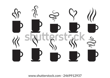 Smells line icon set, hot aroma Coffee, tea in cup, smells or fumes. Isolated symbols doodle glasses of hot drinks. Fragrances evaporate icons.