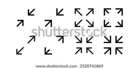 Fullscreen vector Icon with Arrows. Expand Maximize and minimize signs for Screen. Vector illustration