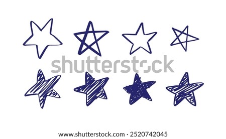 Star hand drawn blue marker pen. Doodle star sketch drawing. Vector illustration