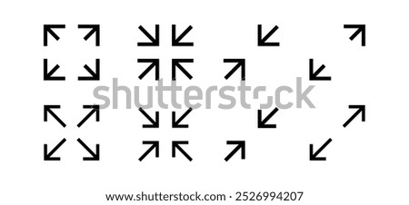 Fullscreen vector Icon with Arrows. Expand Maximize and minimize signs for Screen. Vector illustration