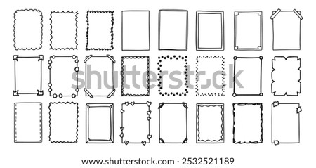 Hand drawn rectangle frame doodle vertical. Line style empty drawing textbox. Vector illustration