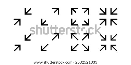 Fullscreen vector Icon with Arrows. Expand Maximize and minimize signs for Screen. Vector illustration