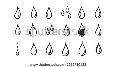 Hand drawn doodle water drop. Water drops icons. Vector illustration