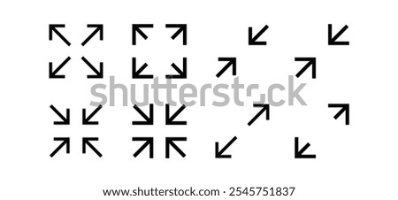 Fullscreen vector Icon with Arrows. Expand Maximize and minimize signs for Screen. Vector illustration