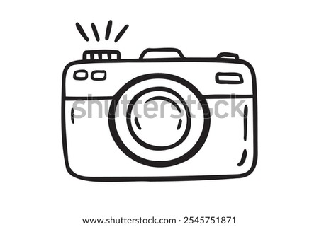 Camera hand drawn doodle isolated icon white background. Camera symbol outline drawn by hand. Vector illustration