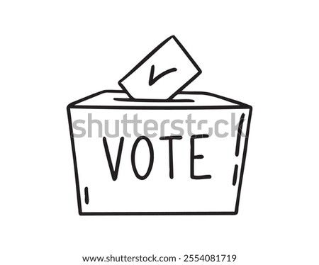 Ballot paper into the box and lettering vote sketch hand drawn doodle icon. Single element elections concept. Vector illustration