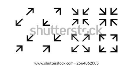 Fullscreen vector Icon with Arrows. Expand Maximize and minimize signs for Screen. Vector illustration