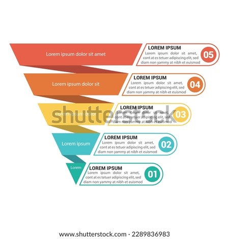 Pyramid Infographic, funnel pyramid business infographic with 5 charts. Template can be edited, recolored, editable. EPS Vector	