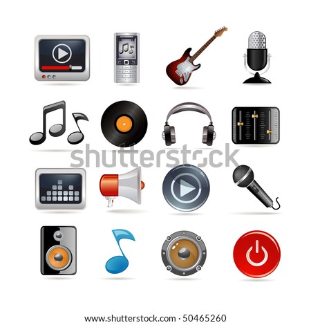 Set of sixteen music icons