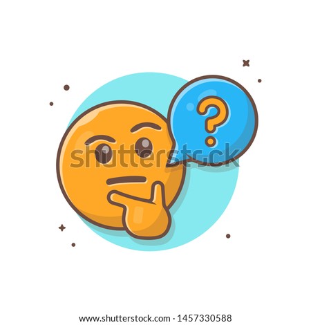 Thinking and Confusing Face Emoticon with Question Speech Bubble and Thumb Vector Illustration. Think Emoji. Flat Cartoon Style Suitable for Web Landing Page,  Banner, Flyer, Sticker, Card, Background