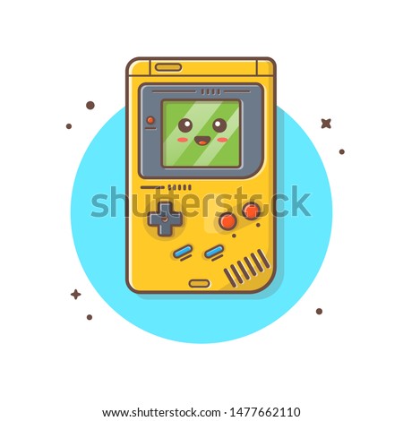 Cute Kawaii Nintendo GameBoy Console Vector Illustration. Gaming Mascot Logo. Character. Old Game Retro. Flat Cartoon Style Suitable for Web Landing Page, Banner, Flyer, Sticker, Card, Background