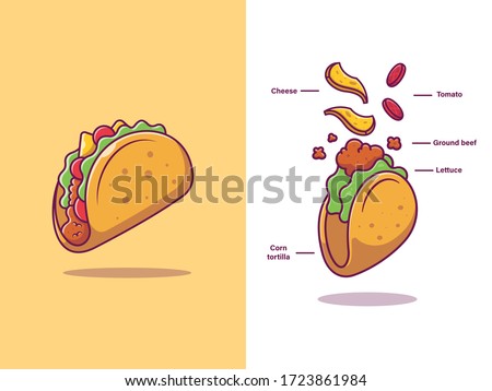Taco Ingredients Vector Icon Illustration. Food Icon Concept Isolated Premium Vector. Flat Cartoon Style 