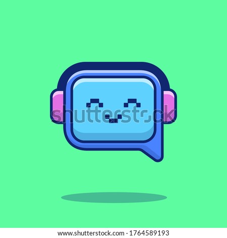 Cute Chat Robot Cartoon Vector Icon Illustration. Techology Robot Icon Concept Isolated Premium Vector. Flat Cartoon Style 