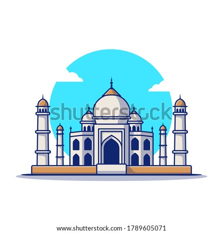 Taj Mahal Cartoon Vector Icon Illustration. Famous Building Traveling Icon Concept Isolated Premium Vector. Flat Cartoon Style