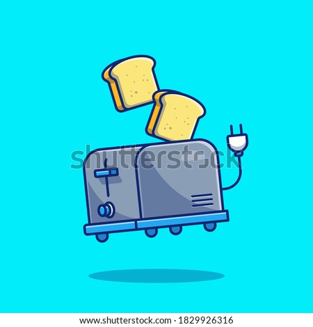 Toaster And Bread Cartoon Vector Icon Illustration. Food Technology Icon Concept Isolated Premium Vector. Flat Cartoon Style