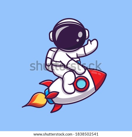 Cute Astronaut Riding Rocket Cartoon Vector Icon Illustration. Science Technology Icon Concept Isolated Premium Vector. Flat Cartoon Style