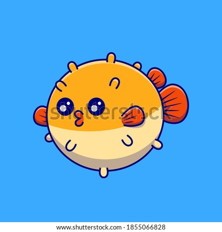 Cute Puffer Fish Cartoon Vector Icon Illustration. Animal Nature Icon Concept Isolated Premium Vector. Flat Cartoon Style